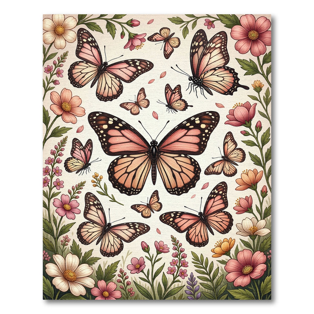 Whimsical Peach Butterfly Garden Floral Rug
