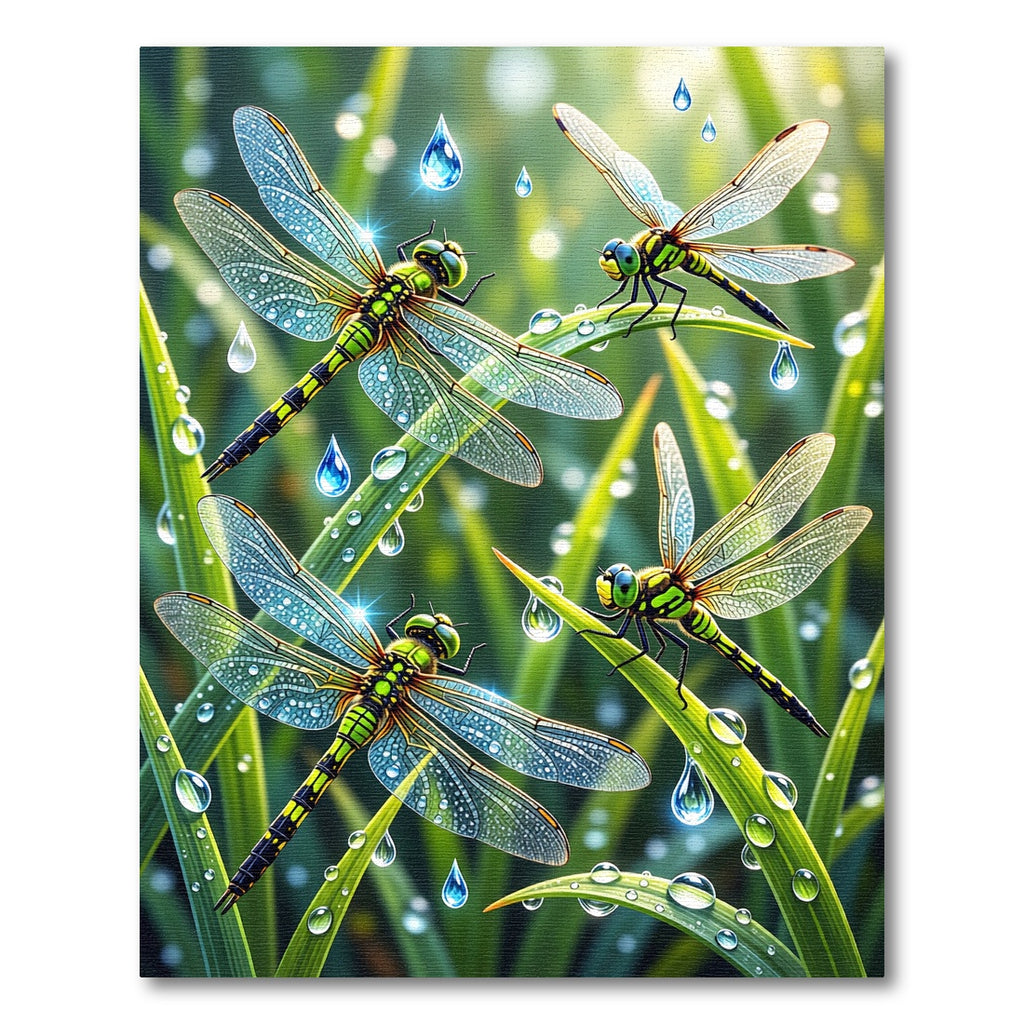 Lush Green Dragonfly Morning Dew Meadow Rug