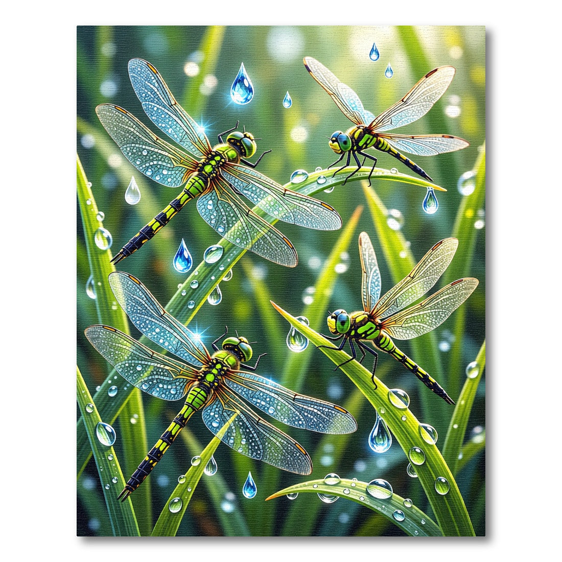 Lush Green Dragonfly Morning Dew Meadow Rug