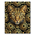 Golden Leopard Black Floral Medallion Rug