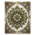Ornate Sage Green Ivory Floral Medallion Rug