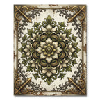 Ornate Sage Green Ivory Floral Medallion Rug