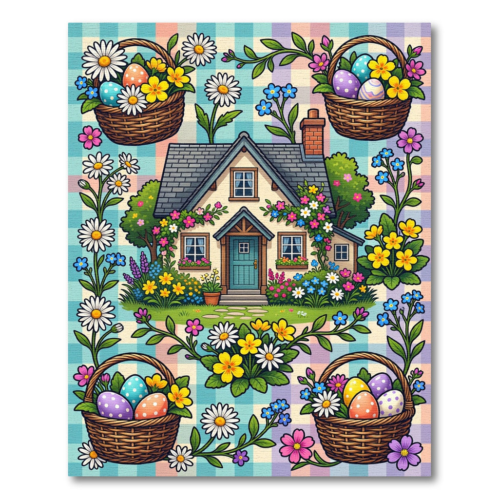 Charming Cottage Easter Floral Plaid Rug
