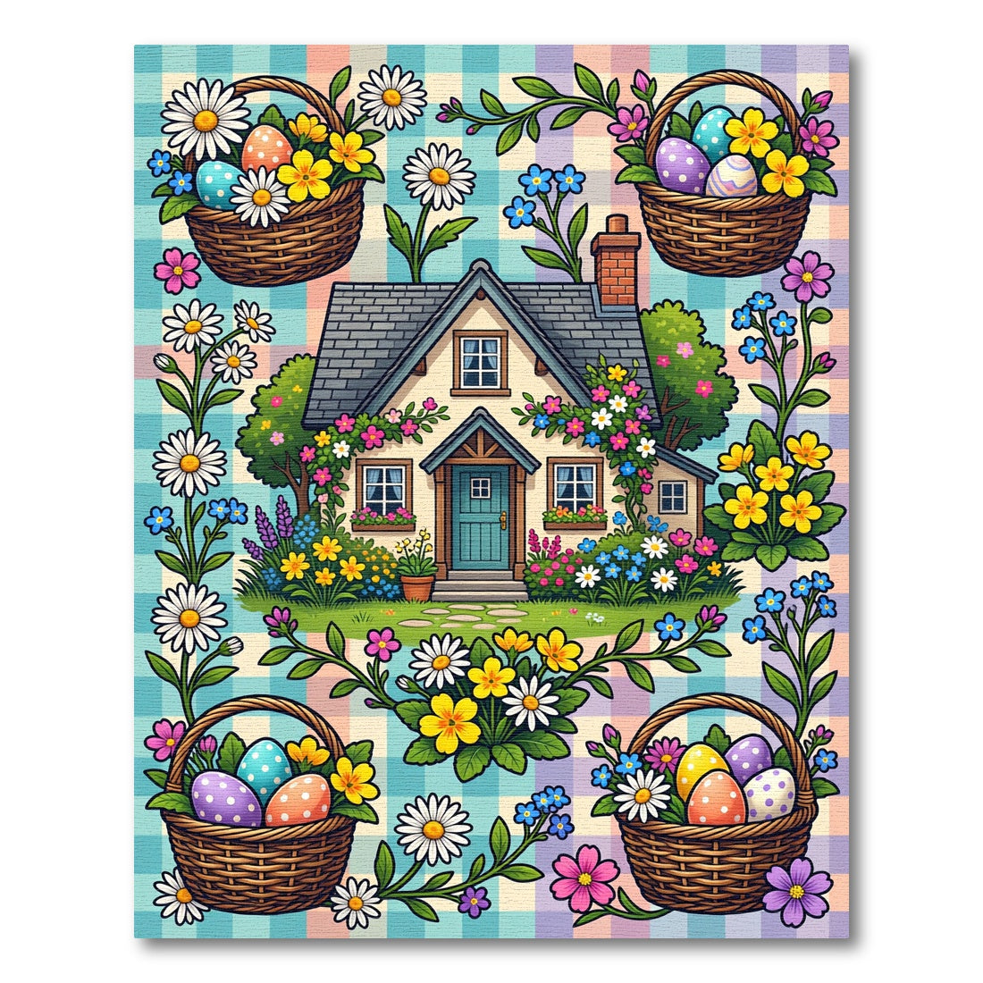 Charming Cottage Easter Floral Plaid Rug