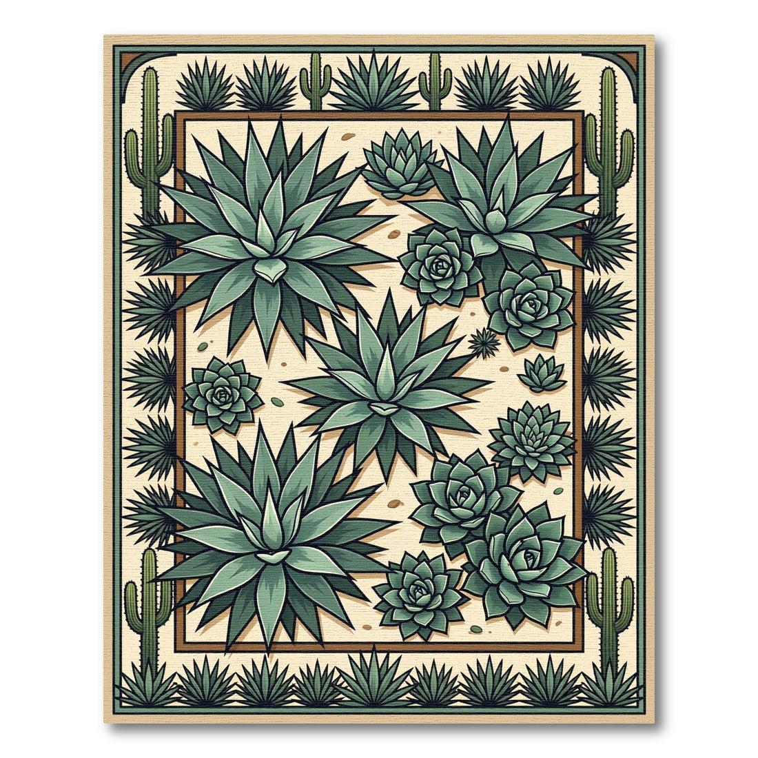 Southwestern Desert Succulent Cactus Illustration Rug
