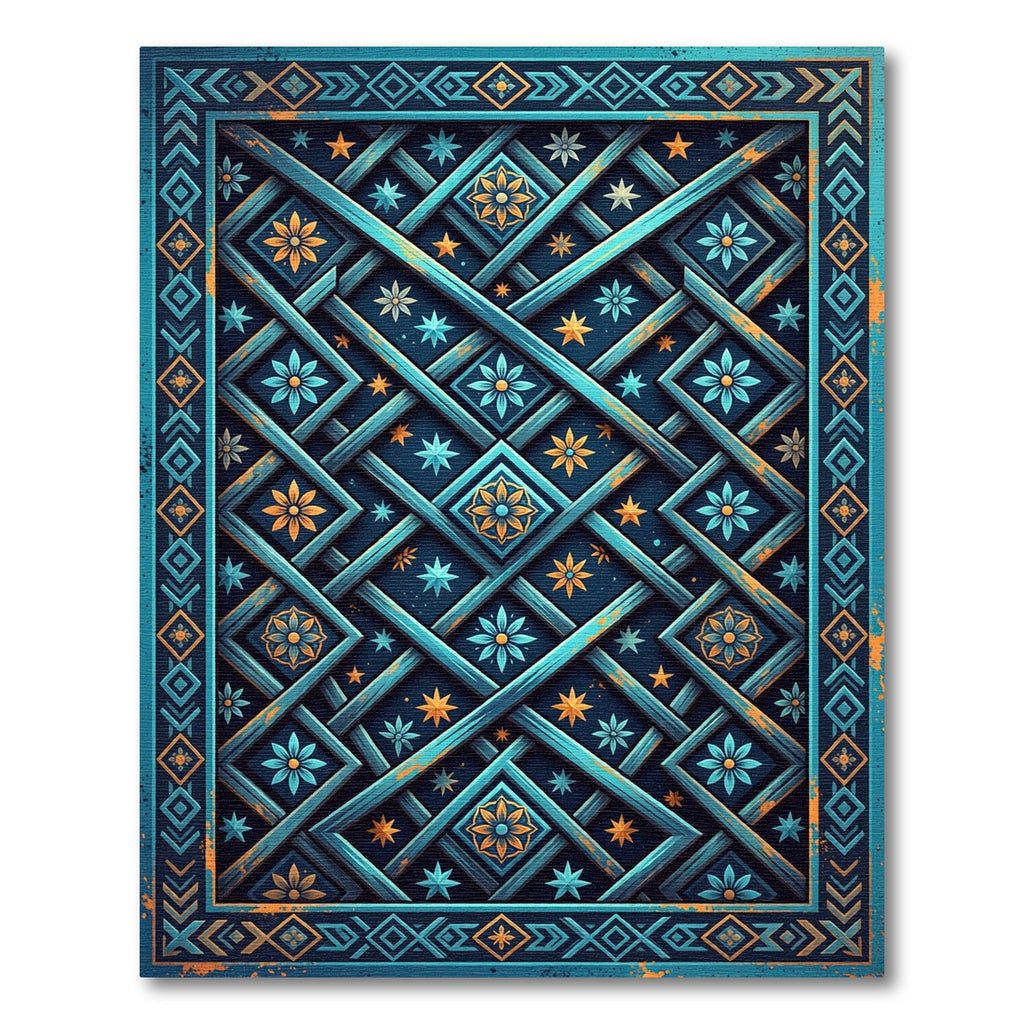 Ornate Teal Celestial Lattice Area Rug