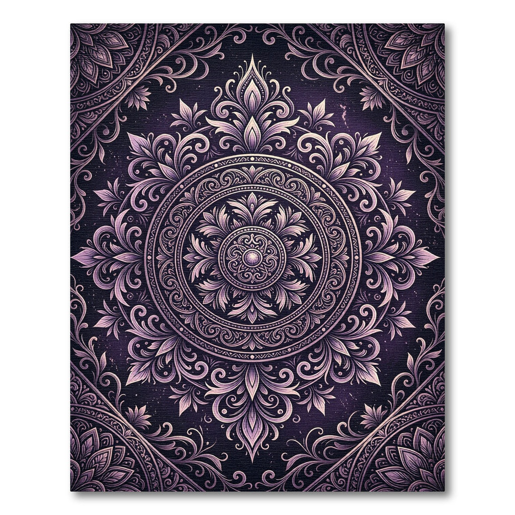 Ornate Purple Floral Damask Medallion Rug