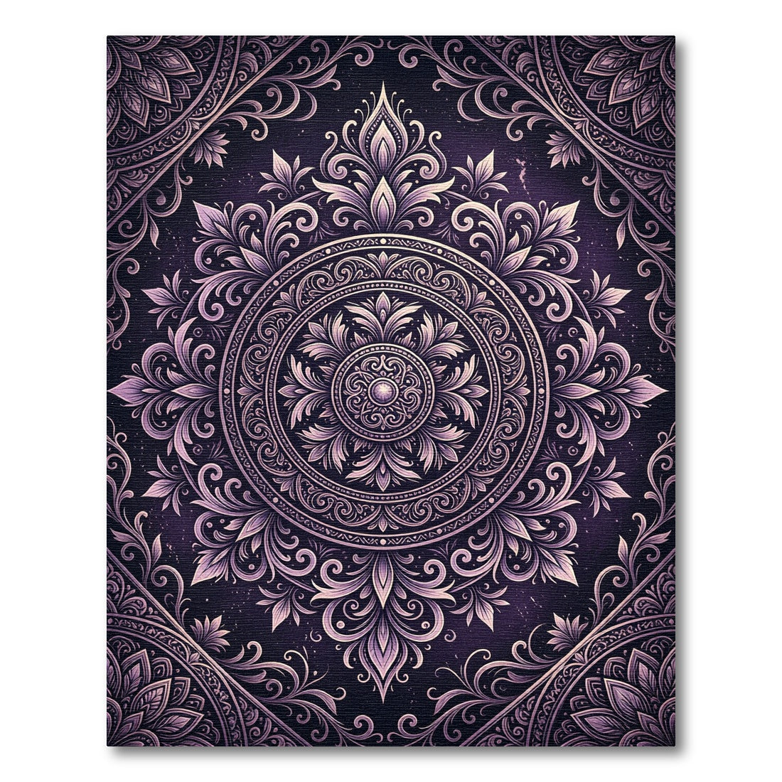 Ornate Purple Floral Damask Medallion Rug