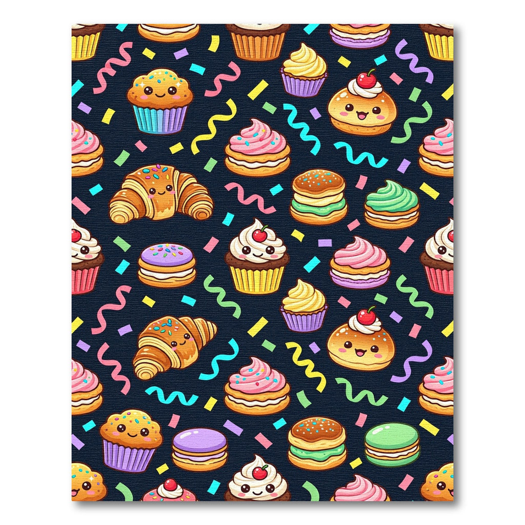 Cheerful Kawaii Cupcake and Confetti Illustration Rug