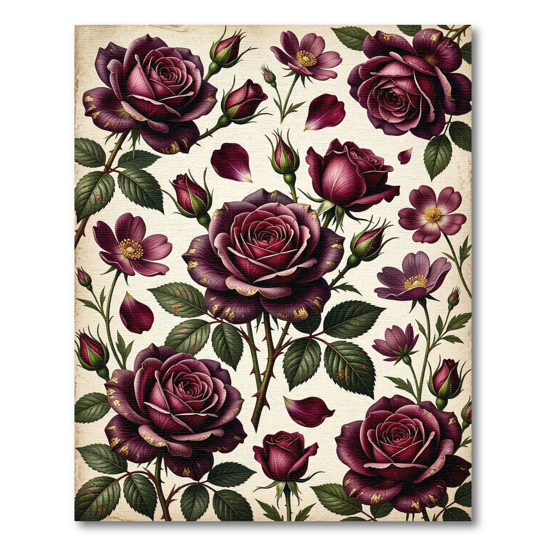 Crimson Rose Garden Botanical Composition Rug