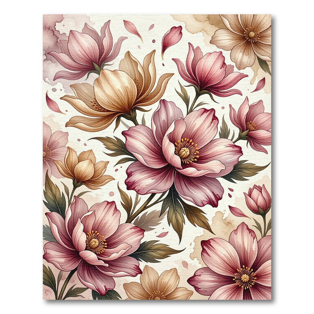 Watercolor Blush Floral Botanical Illustration Rug
