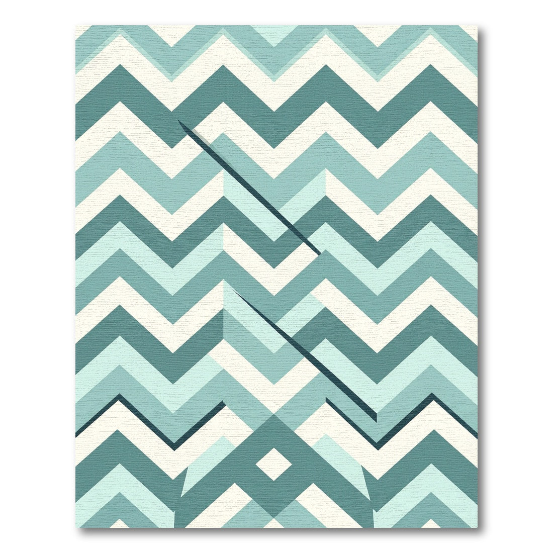 Geometric Blue Chevron Layered Accent Rug