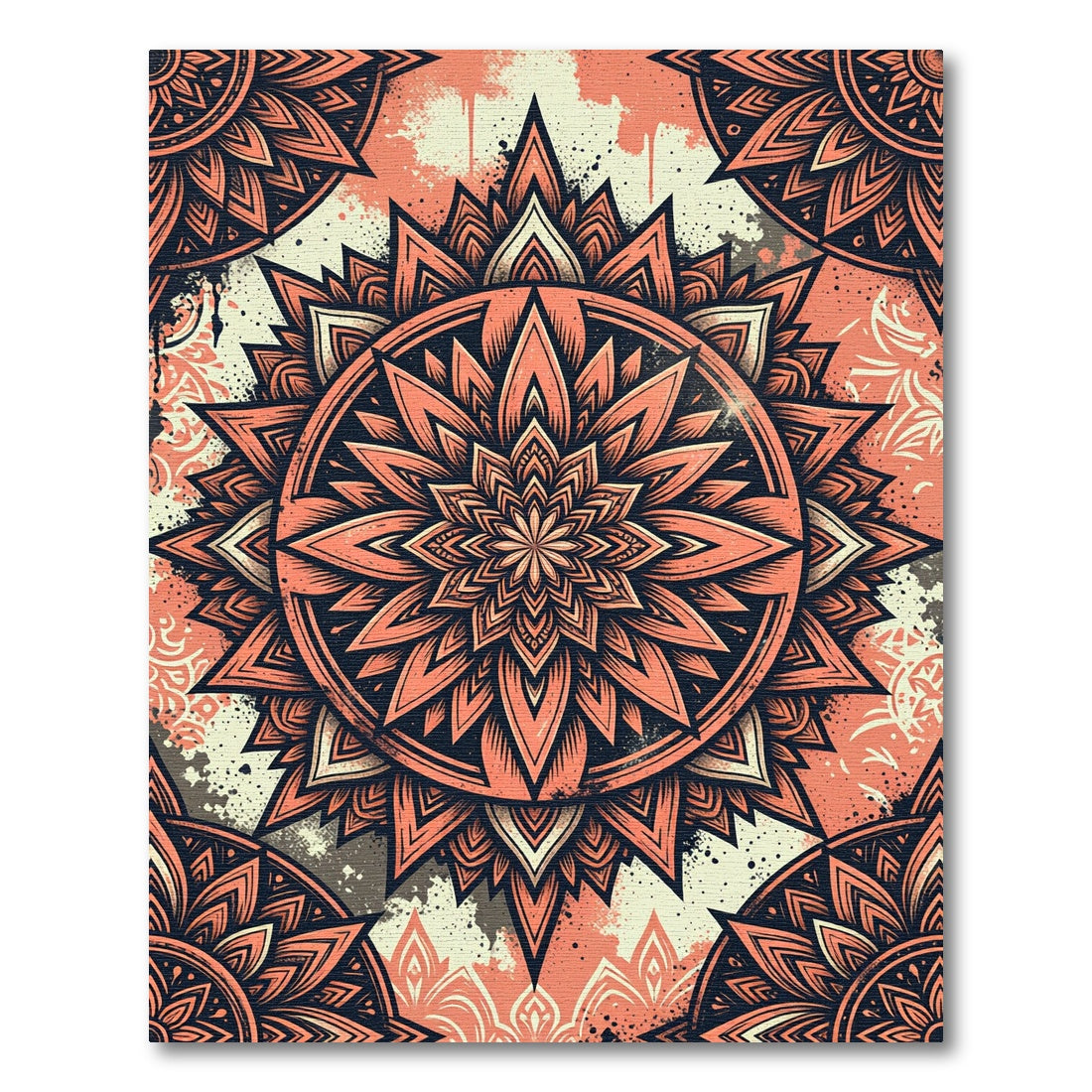 Coral Salmon Geometric Lotus Mandala Rug