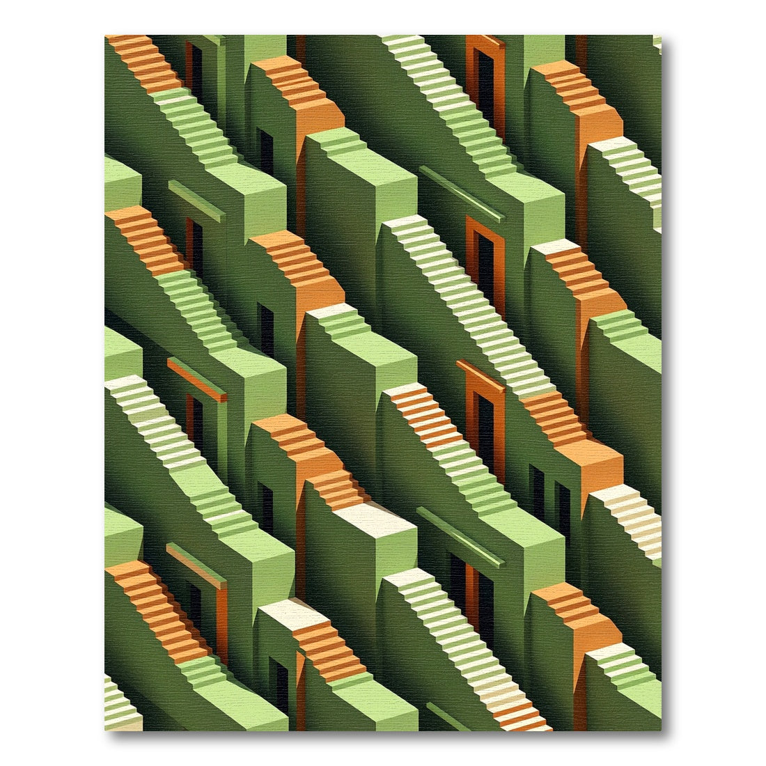 Green Orange Abstract Staircase Arrangement Rug