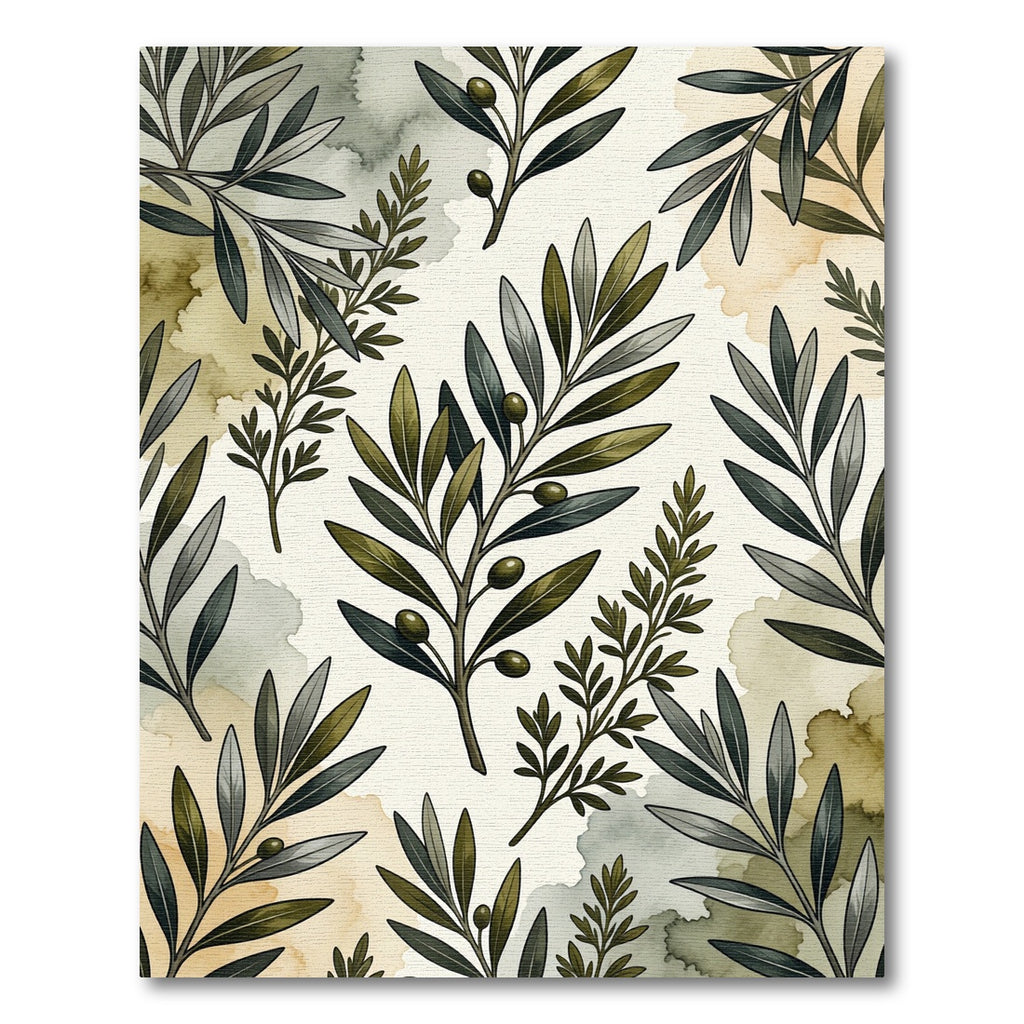 Green Olive Branches Watercolor Pattern Rug