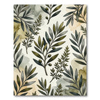 Green Olive Branches Watercolor Pattern Rug