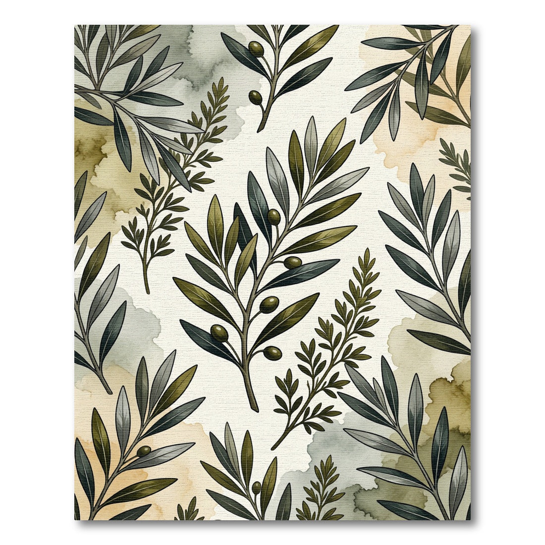 Green Olive Branches Watercolor Pattern Rug