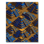 Aztec Geometric Blue Gold Pyramid Tile Rug