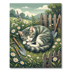 Whimsical Garden Cat Sleeping Among Daisies Rug