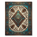 Ornate Teal Copper Geometric Diamond Rug
