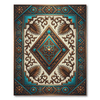 Ornate Teal Copper Geometric Diamond Rug