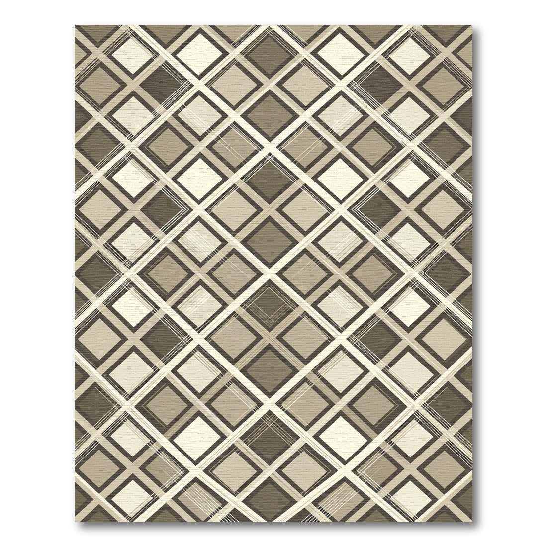 Taupe Geometric Checkerboard Diamond Rug