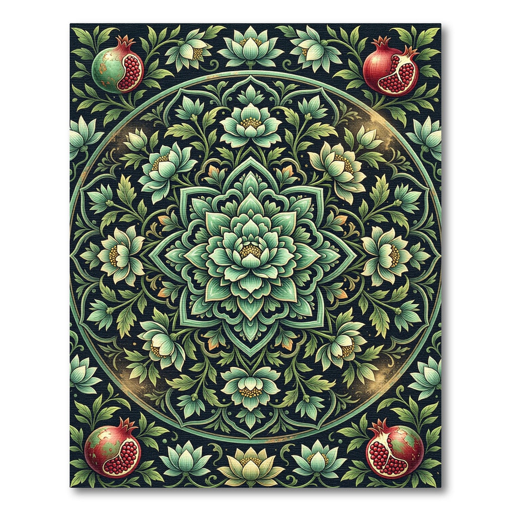 Emerald Lotus Pomegranate Medallion Rug