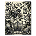 Ornate Black White Floral Gate Scenes Rug