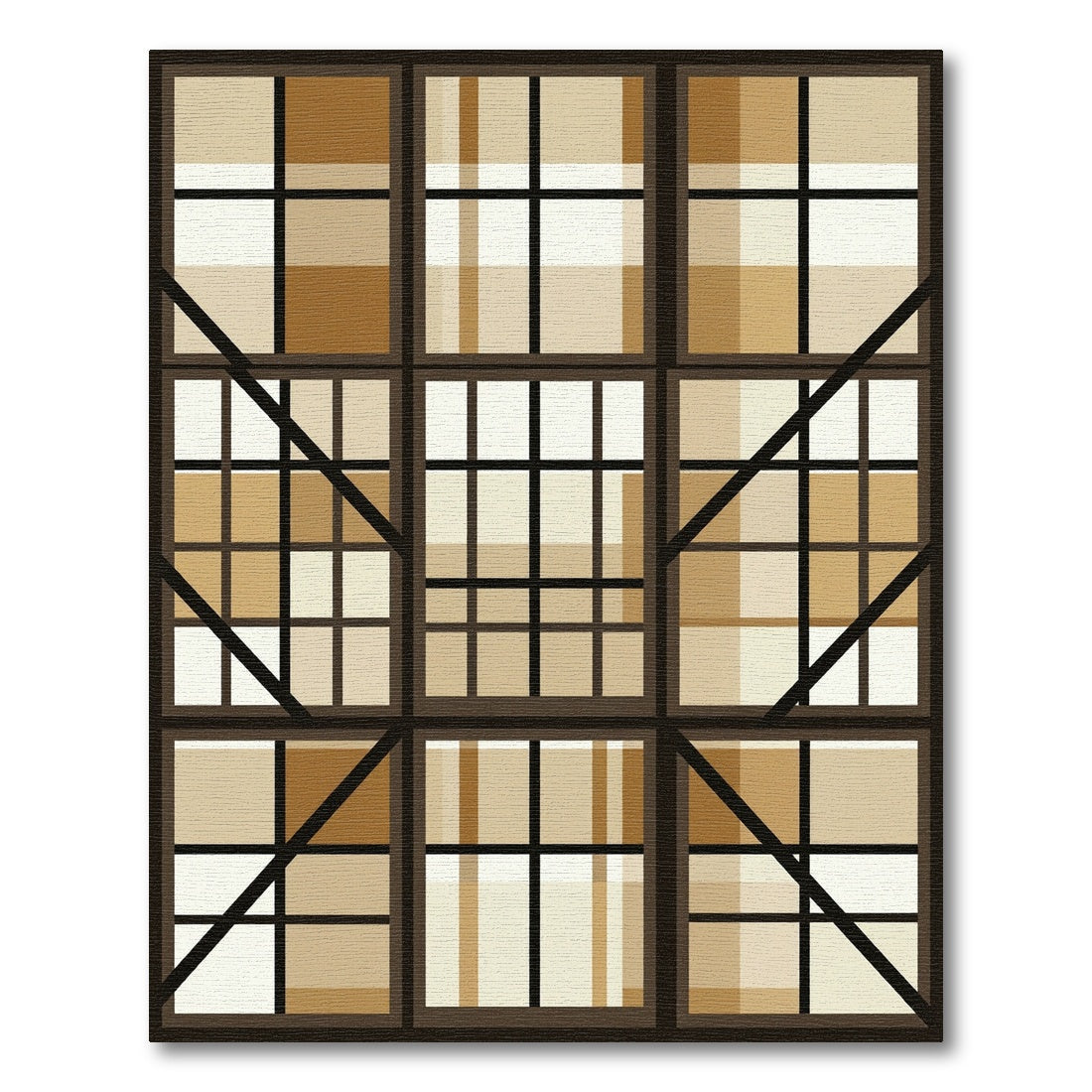 Brown Tan Plaid Window Pane Rug