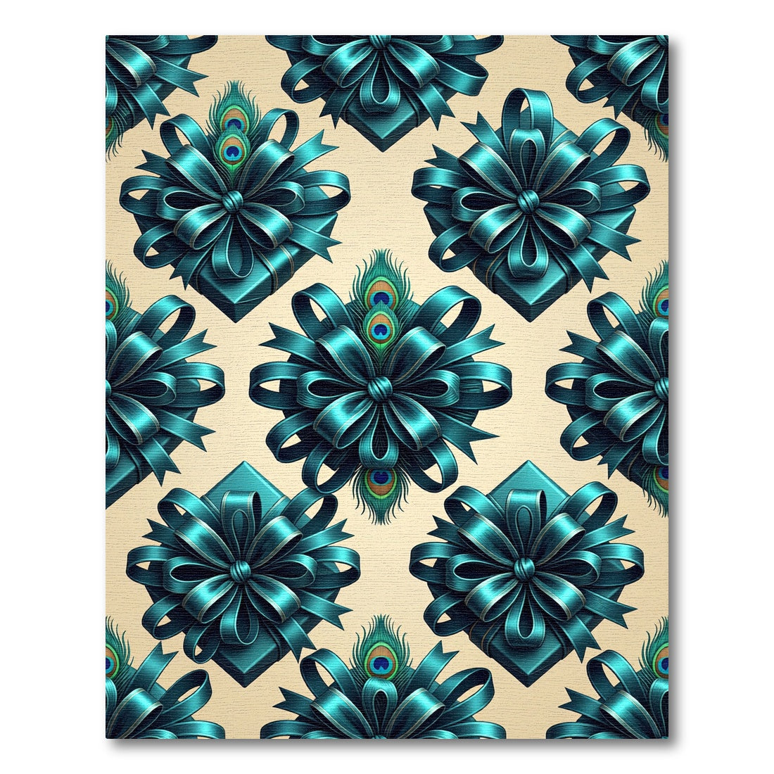 Teal Peacock Feather Ribbon Bouquet Rug