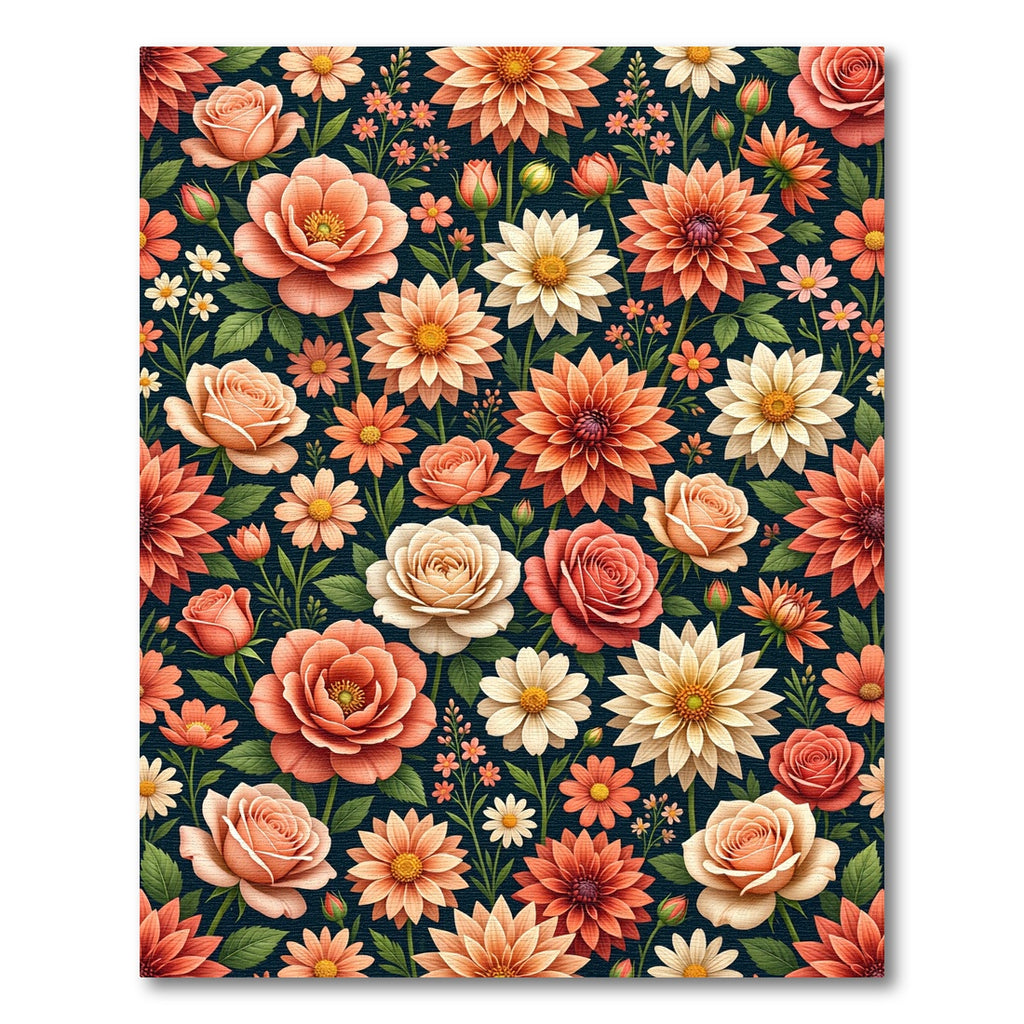 Coral Peach Floral Garden Composition Rug