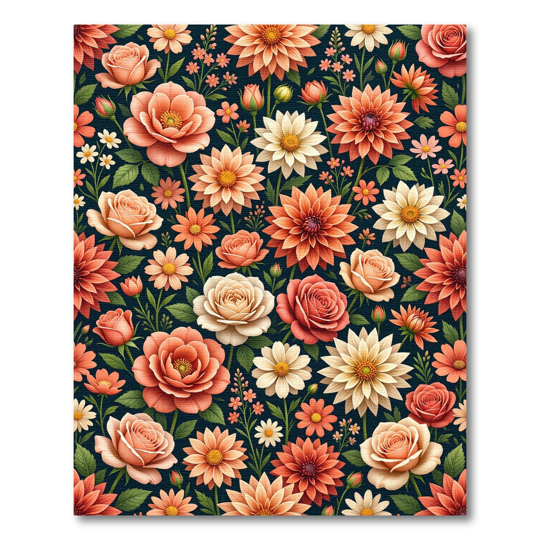 Coral Peach Floral Garden Composition Rug