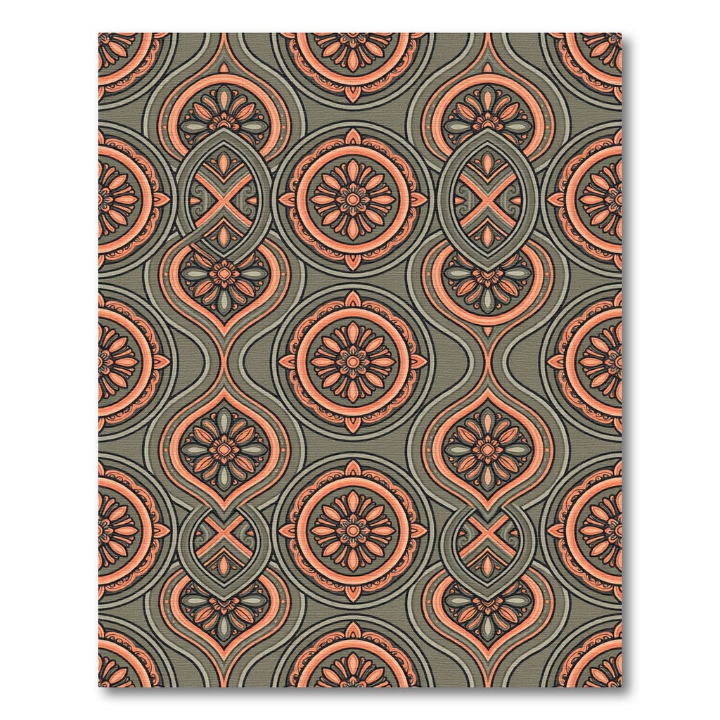 Orange Coral Floral Medallion Arabesque Rug
