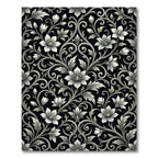 Elegant Black White Floral Scroll Rug