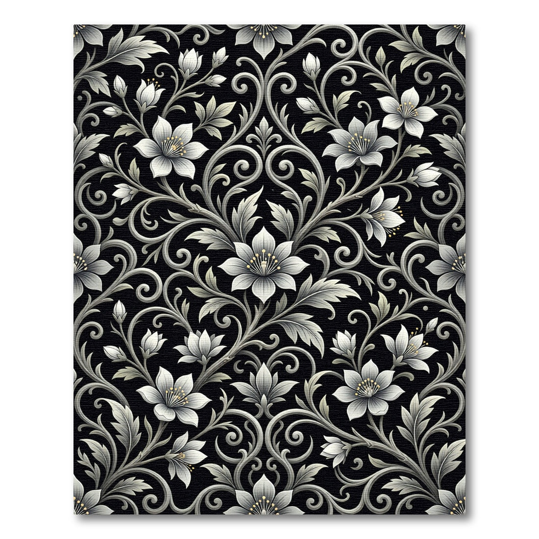 Elegant Black White Floral Scroll Rug