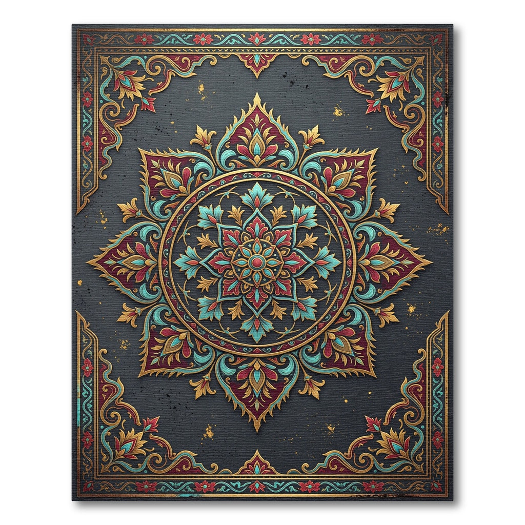Ornate Crimson and Teal Floral Medallion Rug