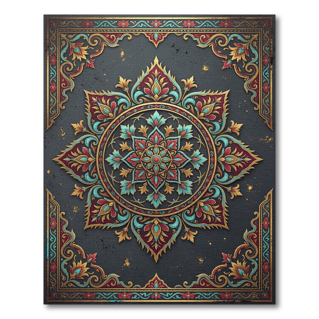Ornate Crimson and Teal Floral Medallion Rug