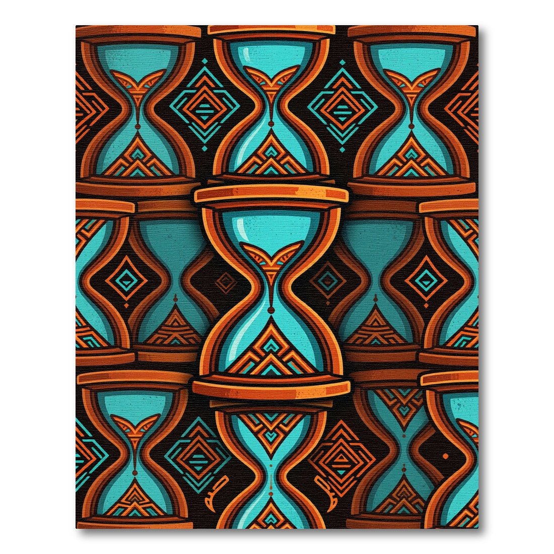 Teal Orange Hourglass Tribal Pattern Rug