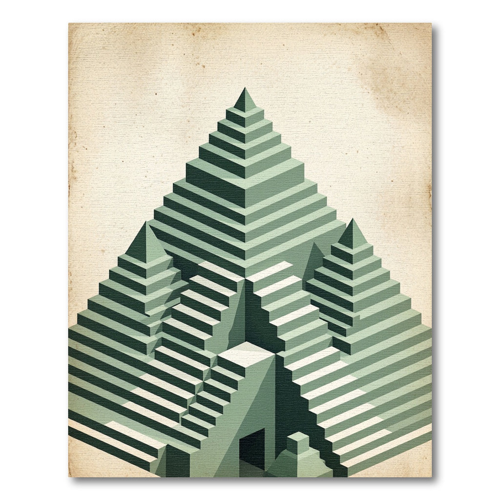 Sage Isometric Terraced Pyramid Sculpture Rug
