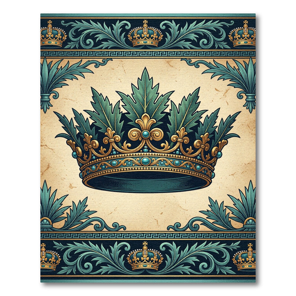 Regal Gold and Teal Crown Embellishment Rug