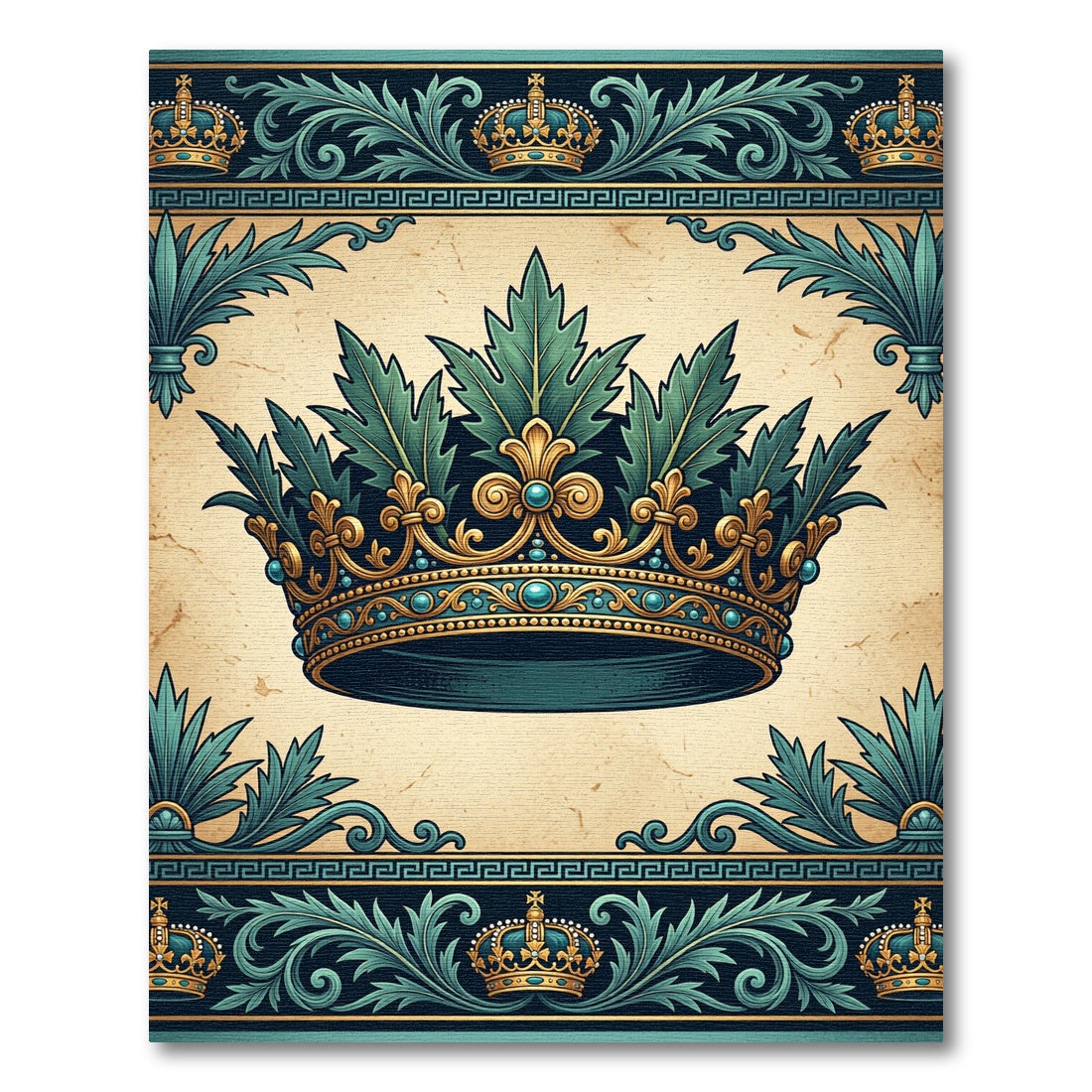 Regal Gold and Teal Crown Embellishment Rug