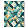 Teal and Gold Geometric Argyle Wave Rug