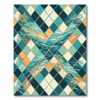 Teal and Gold Geometric Argyle Wave Rug