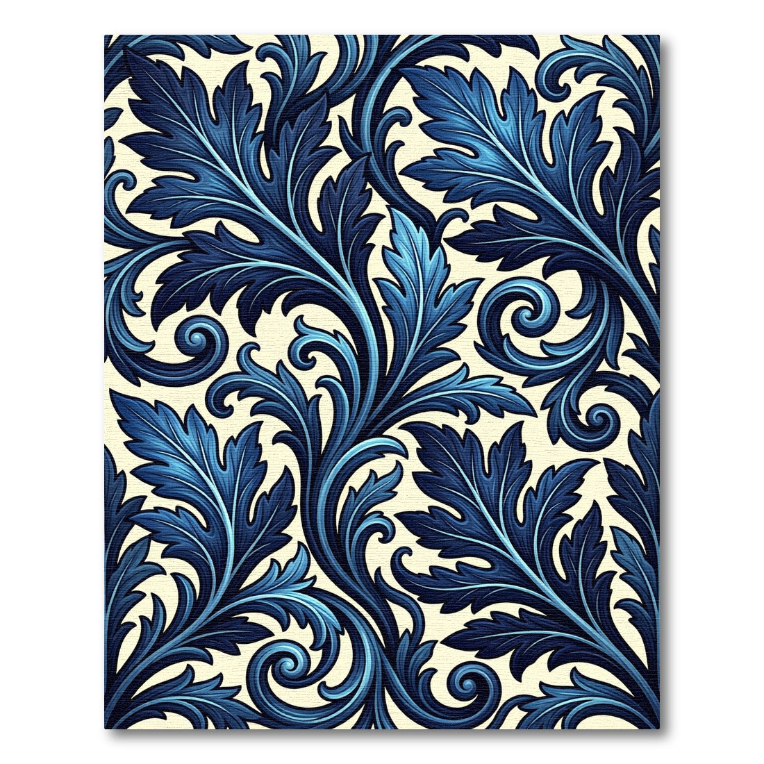 Deep Blue Floral Swirl Vine Rug