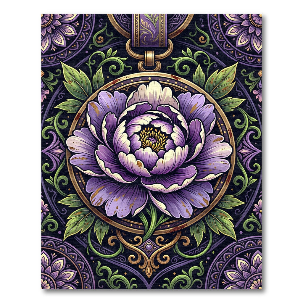 Ornate Violet Peony Floral Medallion Rug