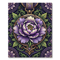 Ornate Violet Peony Floral Medallion Rug
