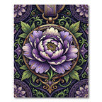 Ornate Violet Peony Floral Medallion Rug