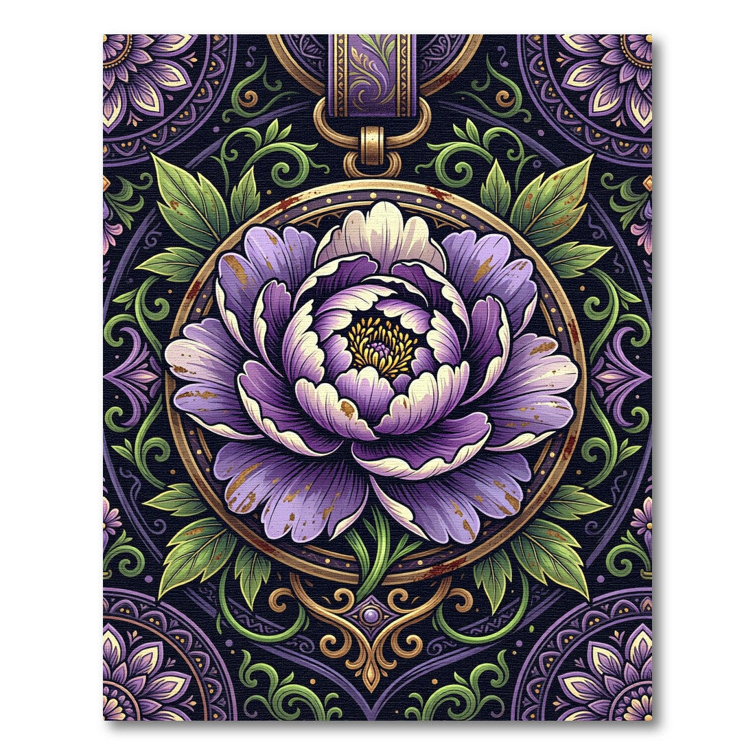 Ornate Violet Peony Floral Medallion Rug