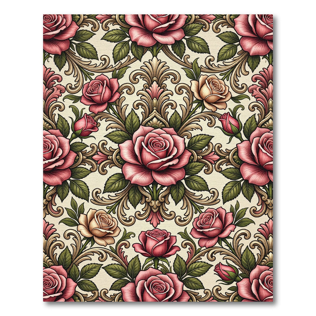 Vintage Pink Rose Baroque Damask Rug