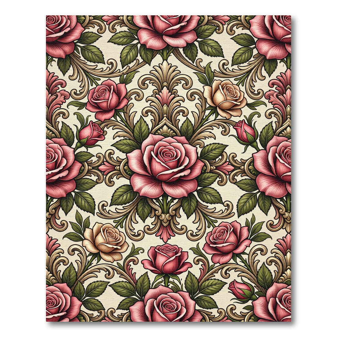 Vintage Pink Rose Baroque Damask Rug